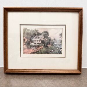 American Homestead Summer by Currier & Ives Framed Vintage Moody 10.5 x 12.5 In.